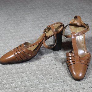 Enzo Angiolini Size 5.5M Cognac Leather 3.5" Stacked Heels